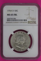 Full Bell Lines 1954 D MS 65 FBL Ben Franklin Half Dollar Silver Coin NGC 777 - £54.00 GBP