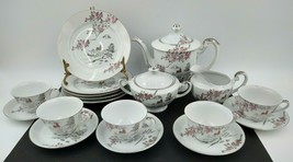 Porcelain Tea Set w/ Mountain Scene Pink Flowers Pagoda by Diamond China... - £92.14 GBP