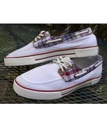 Ralph Lauren POLO Canvas Boat Shoe Lace Up Madras Plaid &amp; off white Mens... - $42.95