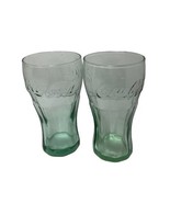 Coca Cola Juice Sized Glasses Embossed Green Glass Cola Bottle Shaped Lo... - £11.43 GBP