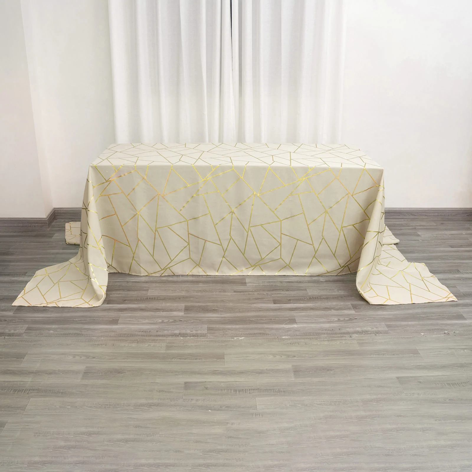 Beige - Rectangle Polyester Tablecloth Gold Foil Geometric Pattern 90&quot;x156&quot;  - £42.61 GBP