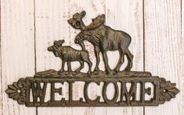 Cast Iron Rustic Forest Elk Moose With Calf Floral Wall Welcome Sign Cutout - £17.57 GBP