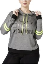 Material Girl Womens Plus Graphic Colorblock Hoodie Size 2X Color Charcoal Grey - £27.49 GBP