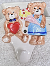 Adorable Porcelain Teddy Bear Wall Hook Hearts And Flowers In Great Shape - $16.34