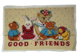 Vintage Completed Dimensions Needlepoint GOOD FRIENDS Teddy Bears Bunny Duck - $23.68