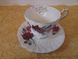 QUEEN ANNE BONE CHINA TEACUP AND SAUCER MADE IN ENGLAND &quot;MOTHER&quot; ROSE PA... - $277.27 MXN