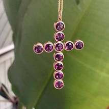 1.20Ct Round Cut Purple Amethyst Diamond Cross Theme Pendant 14K Rose Gold Over - £89.83 GBP