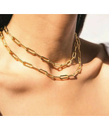Gold Paperclip Necklace Rectangle Link Chain  Oval Elongated Link neck 1... - £10.05 GBP