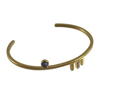 Gold Tone Delicate Cuff Bracelet Blue Stone Rhinestones Contemporary Thin - £15.03 GBP