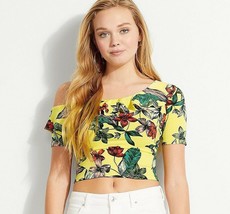 Guess Womens L Yellow Pink Floral Mairin Print One Shoulder Crop Top NWT - £13.62 GBP