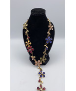 INC International Concepts Gold Tone Multi Color Crystal Flower Y Necklace - £18.45 GBP
