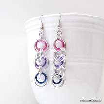 Bisexual pride jewelry, long chainmaille earrings, pink purple blue - £14.38 GBP