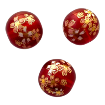 Set of 5 Japanese Tensha Beads Glass Red White Pink Gold Sakura Flower 12mm - £9.64 GBP