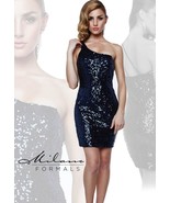 Milano Formals E1606 Sequin Navy Mini One Shoulder Fitted Party Dress 14 - £77.32 GBP