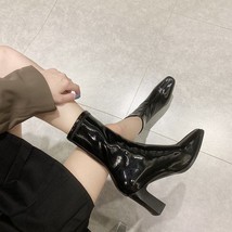 N short boots women s 2021 new autumn and winter thick heeled patent leather square toe thumb200