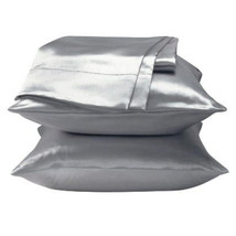 2 Standard / Queen size SATIN Pillow Cases / Covers SILVER COLOR - Brand New  - £11.81 GBP