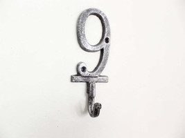 [Pack Of 2] Rustic Silver Cast Iron Number 9 Wall Hook 6&quot;&quot; - £31.29 GBP
