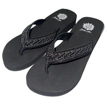 Yellow Box Flip Flops Black Rhinestone Beaded Studs Chains Wedge Sandals... - £27.64 GBP