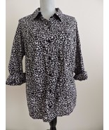 Style &amp; Co Woman Button Down Shirt Animal Print Cotton Gray Black Plus S... - £23.97 GBP