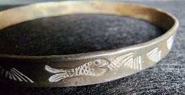 TAXCO MEXICO Vintage Sterling Silver Bangle Bracelet Hand Stamp Fish Sun Boho - £58.38 GBP