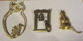 Vintage Cat Pins  signed J.J.  cat and bird / cage  cat articulated  tail - $27.50