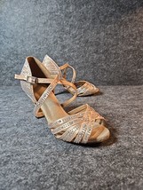 Women Salsa Party Ballroom Latin Dance Shoes Rhinestone Size 5 Satin Heel - £37.24 GBP
