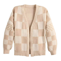 SO Relaxed Checker Cardigan Sweater Beige Juniors size L - £19.75 GBP