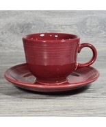 Fiesta Tea Cup &amp; Saucer Set Maroon Homer Laughlin HLC Fiestaware Made US... - £6.93 GBP