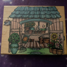 Garden Shed Flowers Rubber Stamp Wood Mounted Hero Arts  # 51346 4”H X 4... - £6.75 GBP