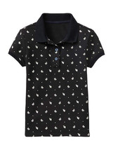 New GAP Kids Girls Short Sleeve Navy Blue Floral Trim Pique Polo Shirt Sz M 8 - $15.83