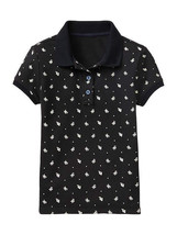 New GAP Kids Girls Short Sleeve Navy Blue Floral Trim Pique Polo Shirt Sz M 8 - £12.46 GBP