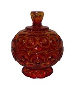 L E Smith Vintage Moon &amp; Stars Red Amberina Footed Candy Dish/ Compote W... - $44.85 CAD