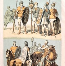 Military Types And Roles In Caesar&#39;s Gallic War 1886 Victorian Lithograp... - £19.71 GBP