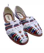 Huarache Closed Toe Sandals Size 7.5 Womens White Colorful Woven Slip On... - $59.49