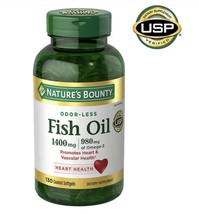 Nature's Bounty Fish Oil 1400 mg. No After test 130 Coated Softgels Fast Ship - $17.04