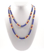 Peyote Stitch Beaded Necklace 62&quot; Blue Red Yellow Vintage Native American - $49.95
