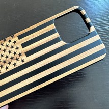 For Iphone 14 Pro Max (6.7&quot;) Hard Armor Case Bamboo Wood Brown Usa America Flag - £20.90 GBP