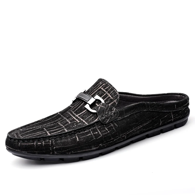 Casual mules male breathable first layer cowhide loafer slippers open back flat genuine thumb200