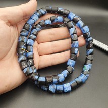 Vintage disc shape roundels black blue glass beads / beaded strand necklace - $41.42