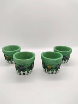 Set Of 4 Resin Planter Pot Green Napkin Rings Handpainted Flowers Picket... - £8.49 GBP