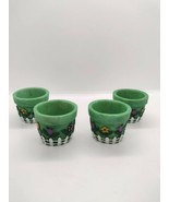 Set Of 4 Resin Planter Pot Green Napkin Rings Handpainted Flowers Picket... - £8.56 GBP