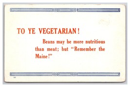 Fumetto Motto A Ye Vegetariano Remember The Maine ! Unp DB Cartolina A16 - £3.96 GBP