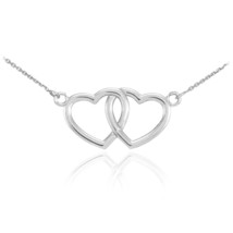 925 Sterling Silver Double Heart Pendant Sideways Necklace - Valentine&#39;s Day - £30.50 GBP+
