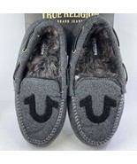 True Religion Slippers Mens S 7/8 Black Loafers Faux Fur Lined Logo Rubb... - $456.58 MXN