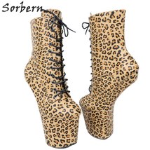 Sexy Leopard Booties For Women Heelless Boots Platform Shoe Stripper Pole Dance  - £191.16 GBP
