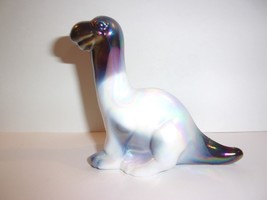 Fenton Glass Amethyst Purple &amp; White Slag Carnival Iridized Dinosaur Figurine - £100.39 GBP