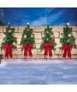 Set of 4 Solar LED CHRISTMAS TREE Swags Wreaths Porch Outdoor Holiday De... - $35.47 CAD