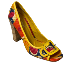 Anne Michelle Shoes Beyond Psychedelic Swirl Raffia Buckle Heels Womens Size 8M - £21.57 GBP