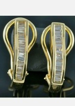 1.50Ct Baguette Diamante Sintético Omega Espalda Pendientes 14k Amarillo Oro - £82.61 GBP