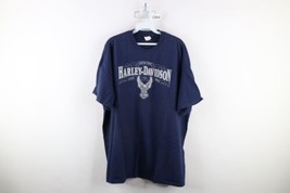 Vintage Y2K 2007 Harley Davidson Mens 2XL Distressed Eagle Kuwait T-Shirt Blue - £61.59 GBP